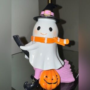 Super Cute 🥰 Ghost 👻 Riding Witch Broom 🧹 Figurine 8” Halloween Jack o Lantern